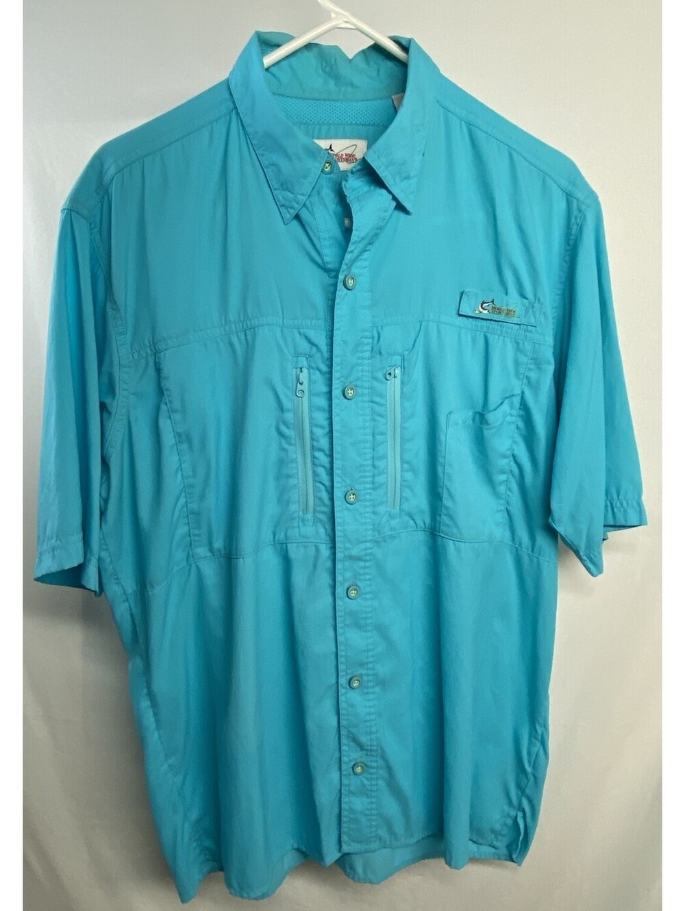 World Wide Sportsman Breathable Fishing Pockets Short Sleeve Shirt Blue Men M